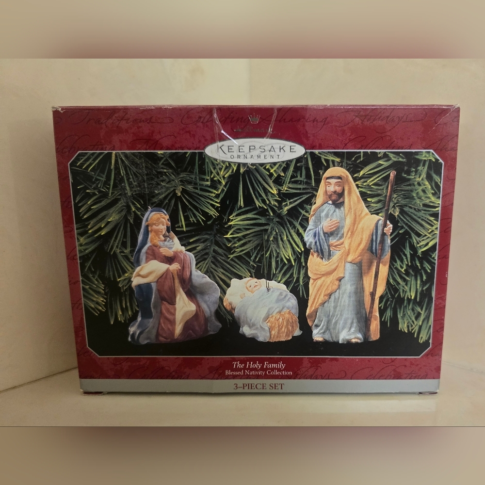 Hallmark Ornaments 3 Piece Set Holy Family Blessed Nativity Collection Box 1998